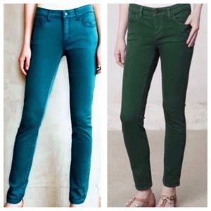 2 Pairs Anthropologie Pilcro and the Letterpress Fit Stet Color Green Teal Jeans